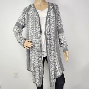 Faded Glory Sweater Cardigan Grey/White Waterfall Size 16-18 Boho Western